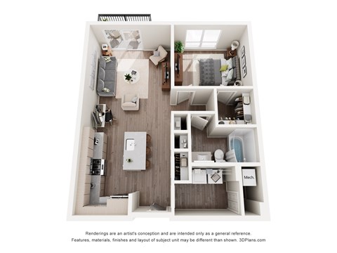 Floor plan for 1 bed, 1 bath, 780 sqft